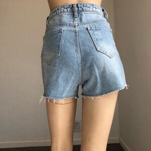 Petty Little Thing blue wash Distressed Mom Shorts